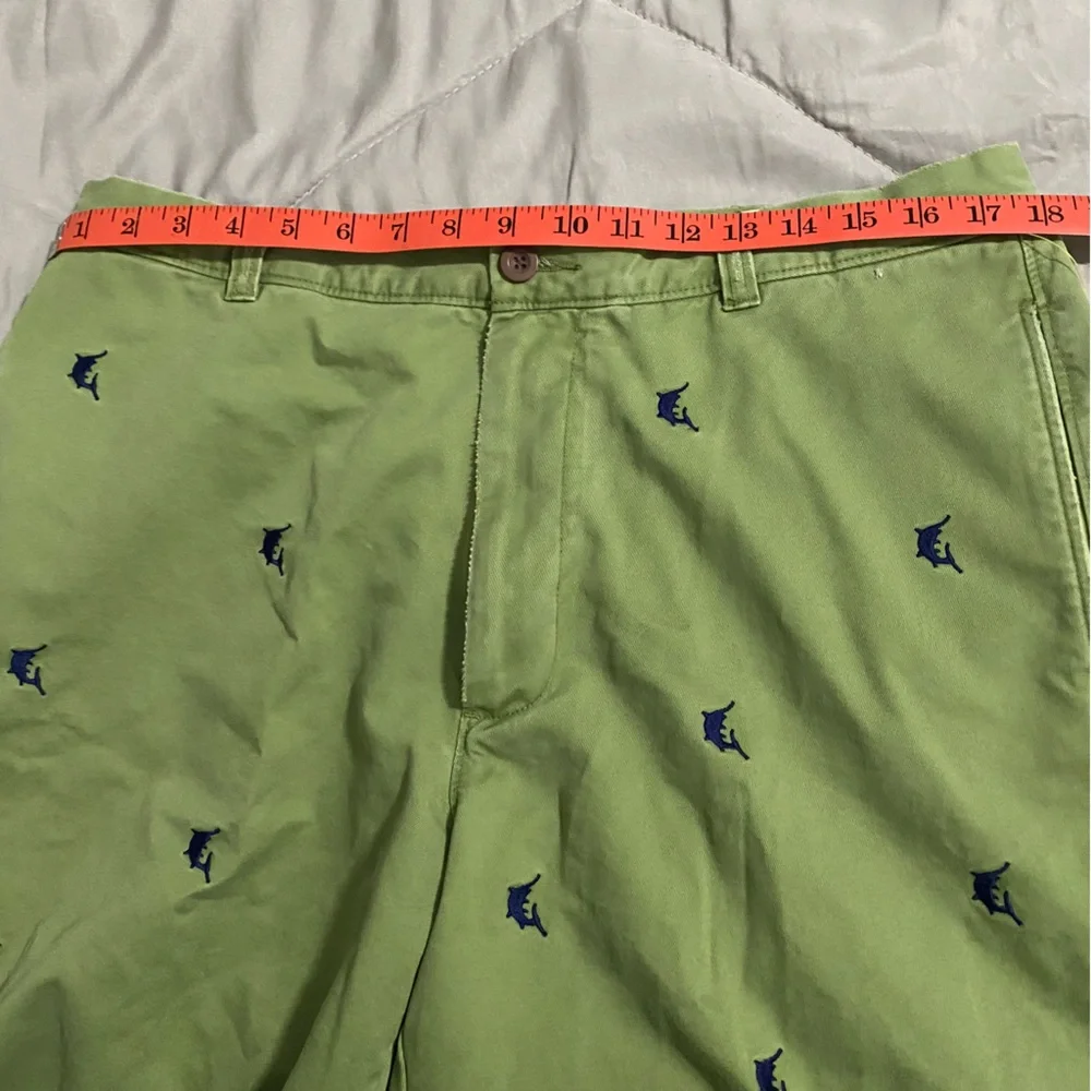 J. Crew VTG “Critter” “Destroyed”Shorts Marlin Embroidery Distressed Green Sz 36